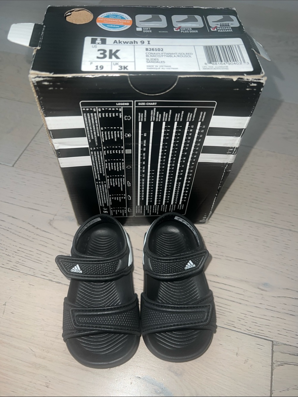 adidas Kids Black Water Sandals- size 3K
